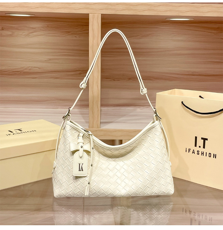 Túi tote nữ dệt vân cỡ lớn đi làm đeo vai — màu trắng ngà, màu đen, màu xám chi tiết 11