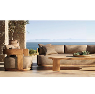 Outdoor Teak Sofa Courtyard Rattan Outdoor Garden Villa Hotel Balcony B&B Furniture Solid Wood Combination Sofa