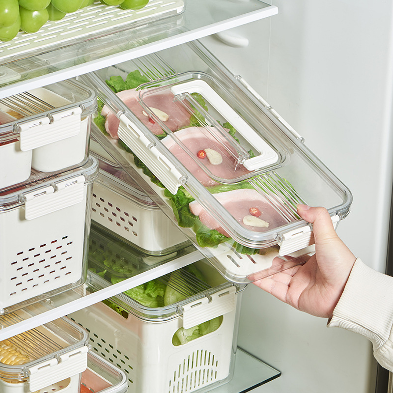 冰箱专用收纳盒分隔保鲜盒水果便当盒PET塑料密封盒套装沥水篮|undefined