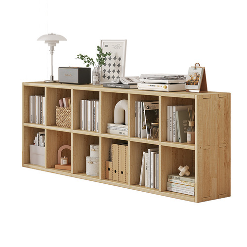 All solid wood bookshelf storage rack floor-to-ceiling wall combination lattice cabinet living room pine storage storage low home bookcase