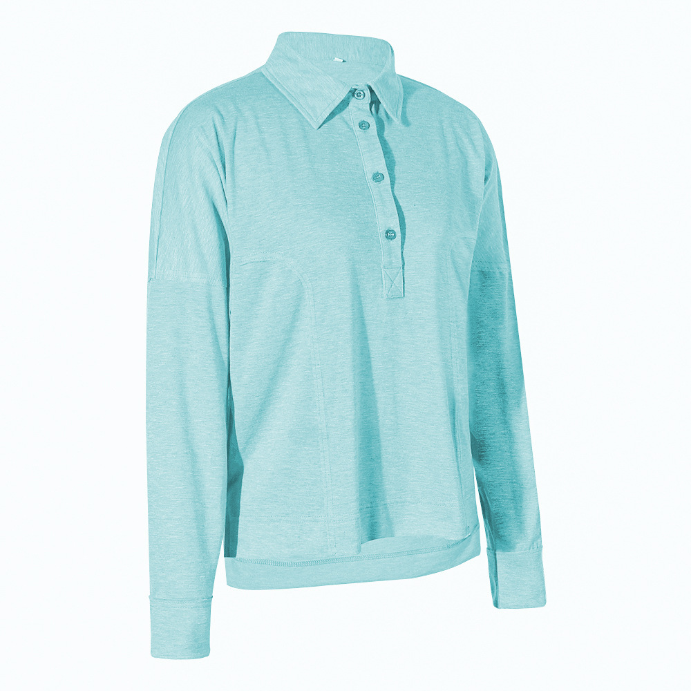 Solid Color V-Neck Lapel Long-Sleeved Loose Casual T-Shirt NSKX108903