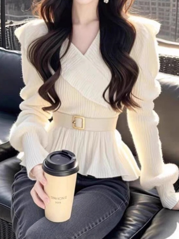软糯慵懒风白色针织毛衣女士外穿秋冬季独特超好看显瘦内搭上衣|undefined
