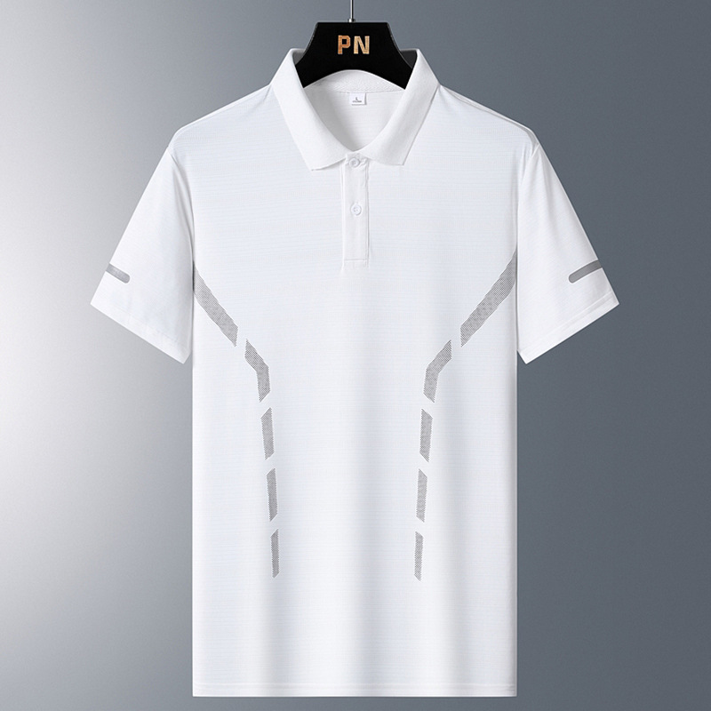 Camisa de polo de seda de hielo de verano de los hombres camiseta de los hombres de seda de hielo moda de negocios papá de los hombres usan solapa impresa manga corta al por mayor