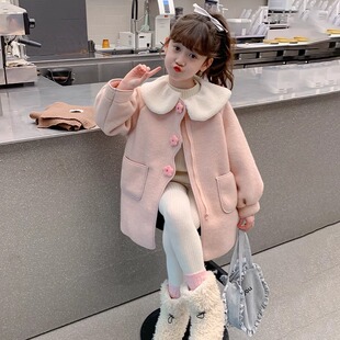 Girls' Coat 2024 Autumn and Winter New Children's Western Style Woolen Coat Winter Thickened Lamb Fleece Top