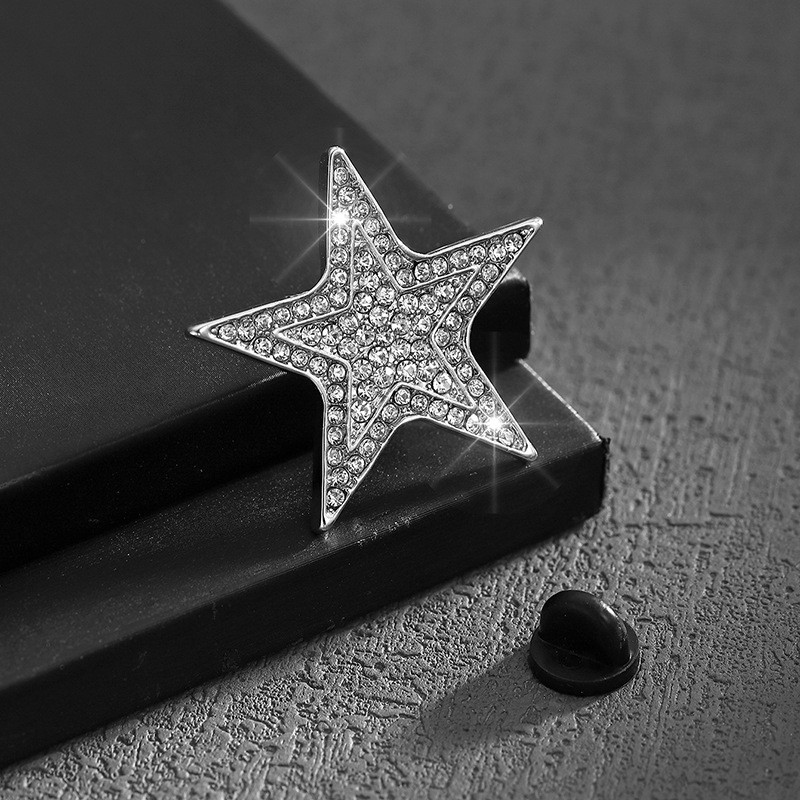 Exquisite Korean Style Sparkling Rhinestone Five-Pointed Star Small Brooch for Men and Women, Cufflinks, Collar Pin Badges