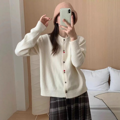 2025秋冬新款撞色纽扣设计感针织开衫女韩版软糯慵懒风毛衣外套潮