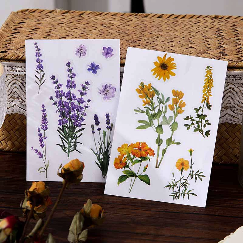 Прозрачные стикеры из ПЭТ с цветами, набор для скрапбукинга и DIY, 21×12 см, ассортимент