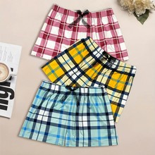 欧美跨境货源休闲女士居家短裤平角透气四角裤特价格子高腰学生裤