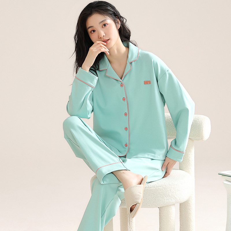 Pijamas de algodón para mujer Otoño Nueva solapa de manga larga ropa para el hogar cómodo más tamaño ropa para el hogar traje ropa exterior pijamas de algodón