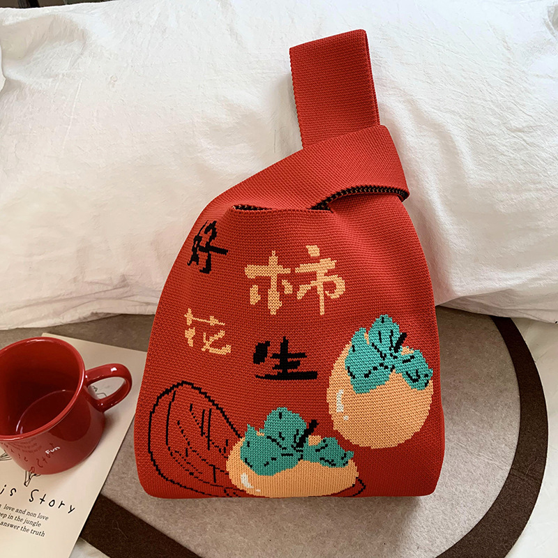 Bolso de hombro de punto Año nuevo Año de la serpiente Gran suerte Bolso festivo rojo Bolso de regalo Bolso Tote de cercanías Bolso de muñeca