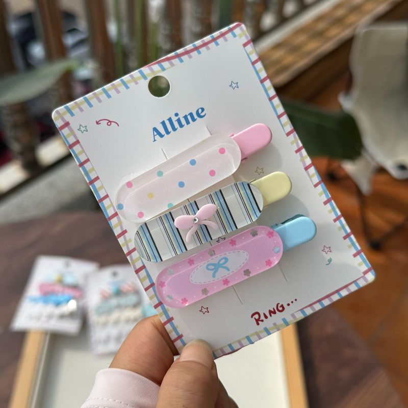 Alline 新しいキャンディーカラーのアクリルサイドクリップストライプラウンドビーズポリドーラミンかわいい甘い気質ヘアピン|undefined