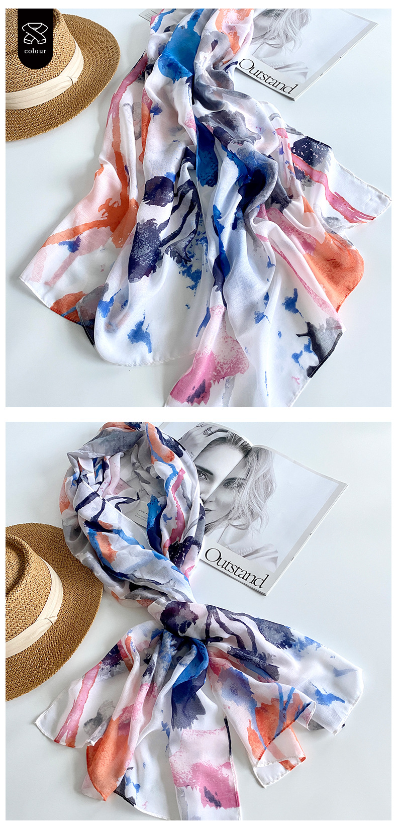 150g Weight Silk Scarf Classification Beach Occasion Polyester Material Printing Pattern Summer, Spring Season Women's Gender Elegant, Vacation Style Women's Elegant Vacation Printing Polyester Silk Scarf 7