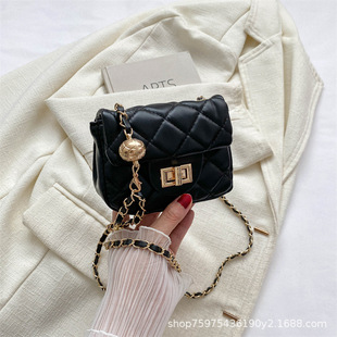 Lingge Chain Mini Bag New Style Chanel Style Lock Buckle Women's Bag Fashionable Simple Shoulder Crossbody Small Square Bag Trendy