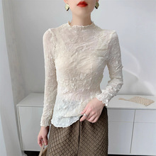 三宅风牙签乱褶皱上衣女打底衫修身长袖休闲百搭显瘦减龄气质T恤