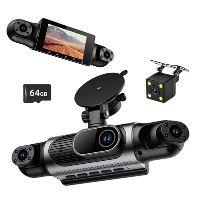 Four-channel dashcam, 1080P high-definition, panoramic night vision, built-in WiFi for smartphone connectivity, parking monitoring, and G-sensor
