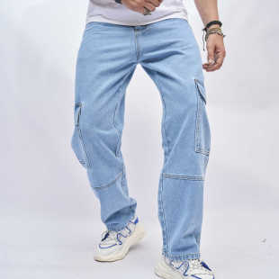 Cross-border foreign trade 2023 new jeans men's American fashion loose trousers high street wide leg pants