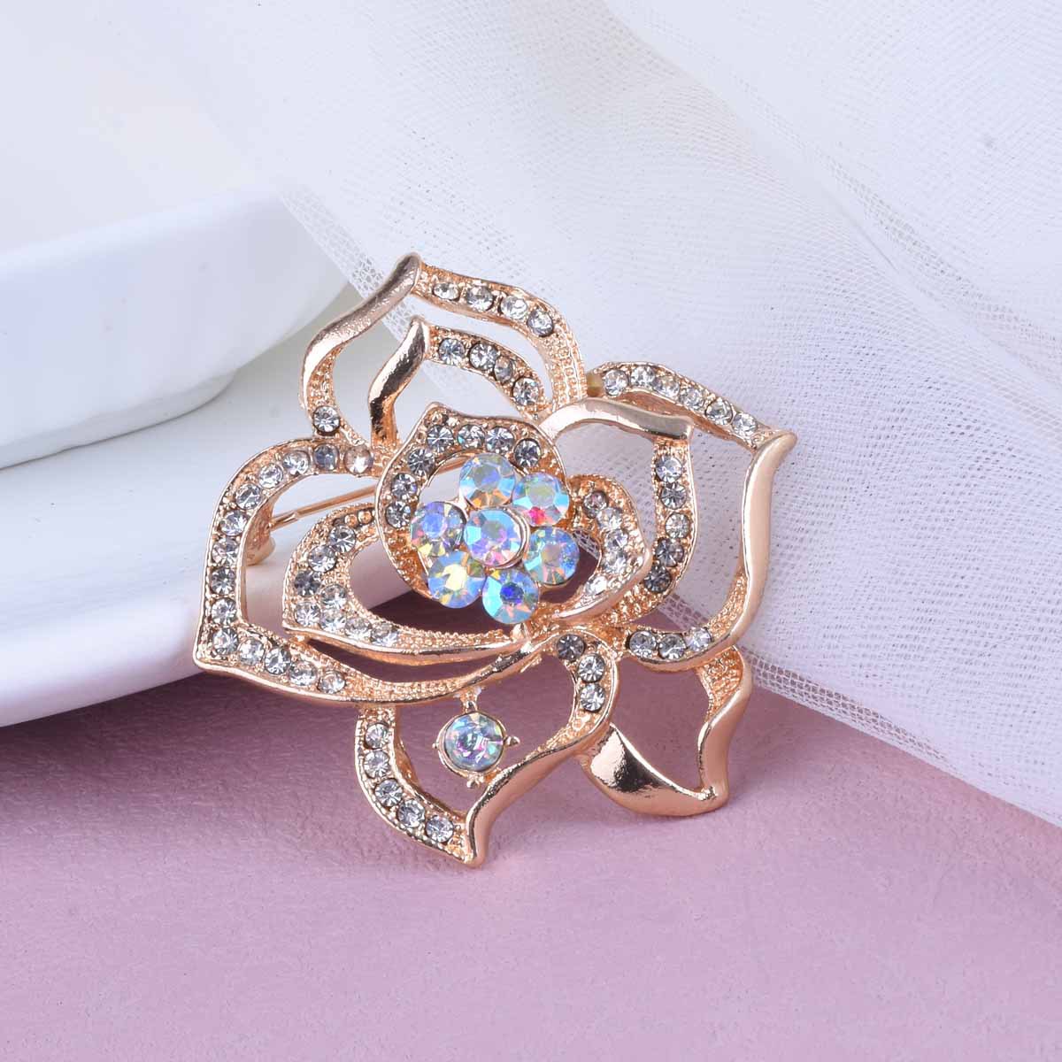 High-grade rhinestone rose brooch women's cardigan atmospheric corsage anti-light pin sweater coat clothes accessories