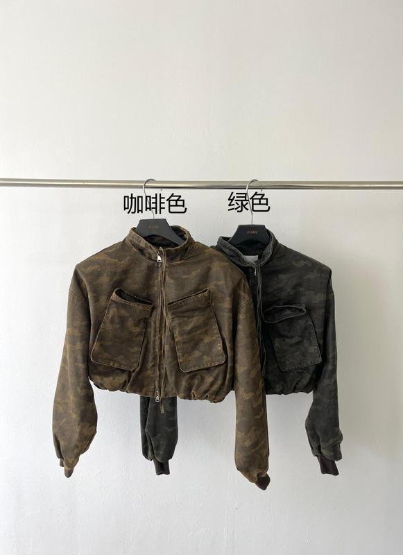 立领蝙蝠袖美式复古水洗重工迷彩工装夹克口袋拼接短外套85080|undefined