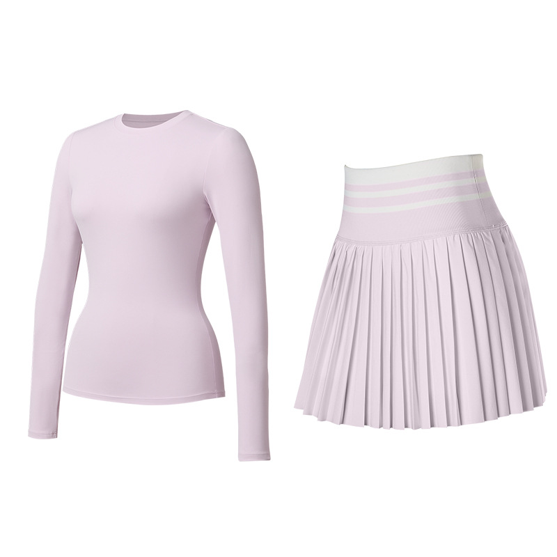 Trajes deportivos, ropa de yoga, mangas largas, falda de tenis de cintura alta, blusa delgada para correr, ejercicio y fitness, dos piezas.