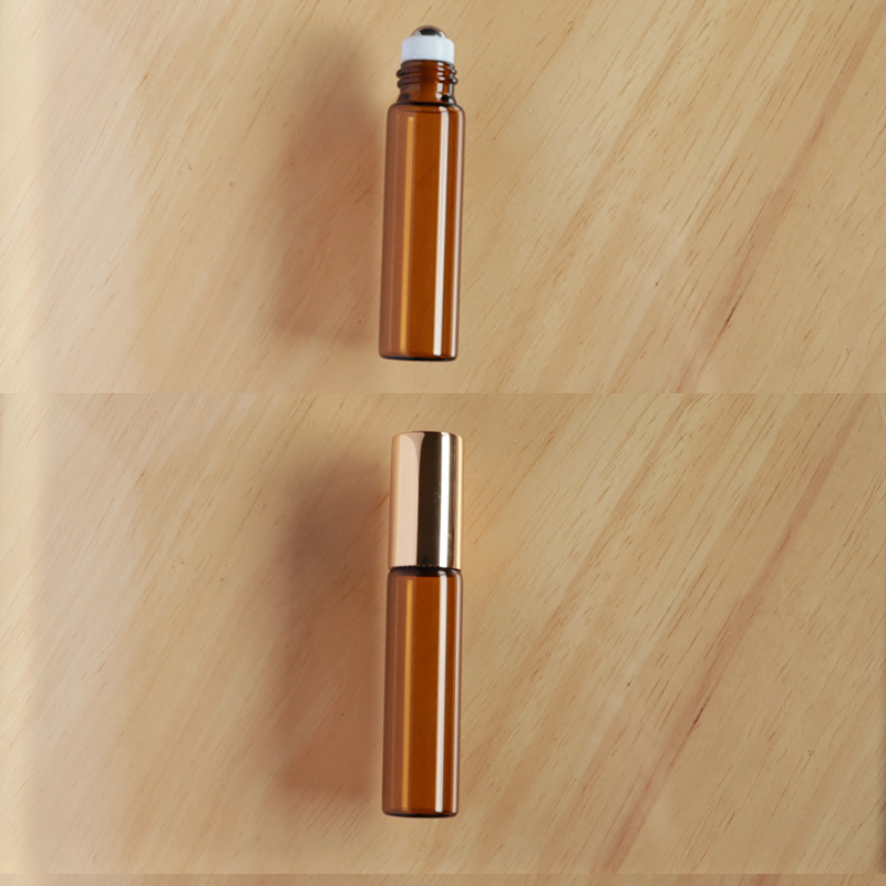 Botella roll-on para aceites esenciales cosméticos, botella marrón para aceites esenciales, botella transparente para reactivos, botella roll-on de vidrio, botella de perfume ámbar.