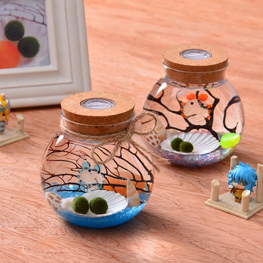 Jarrón de vidrio con bola de algas ligeras micro paisaje ecológico botella corcho con luz redonda tarro sellado de vidrio