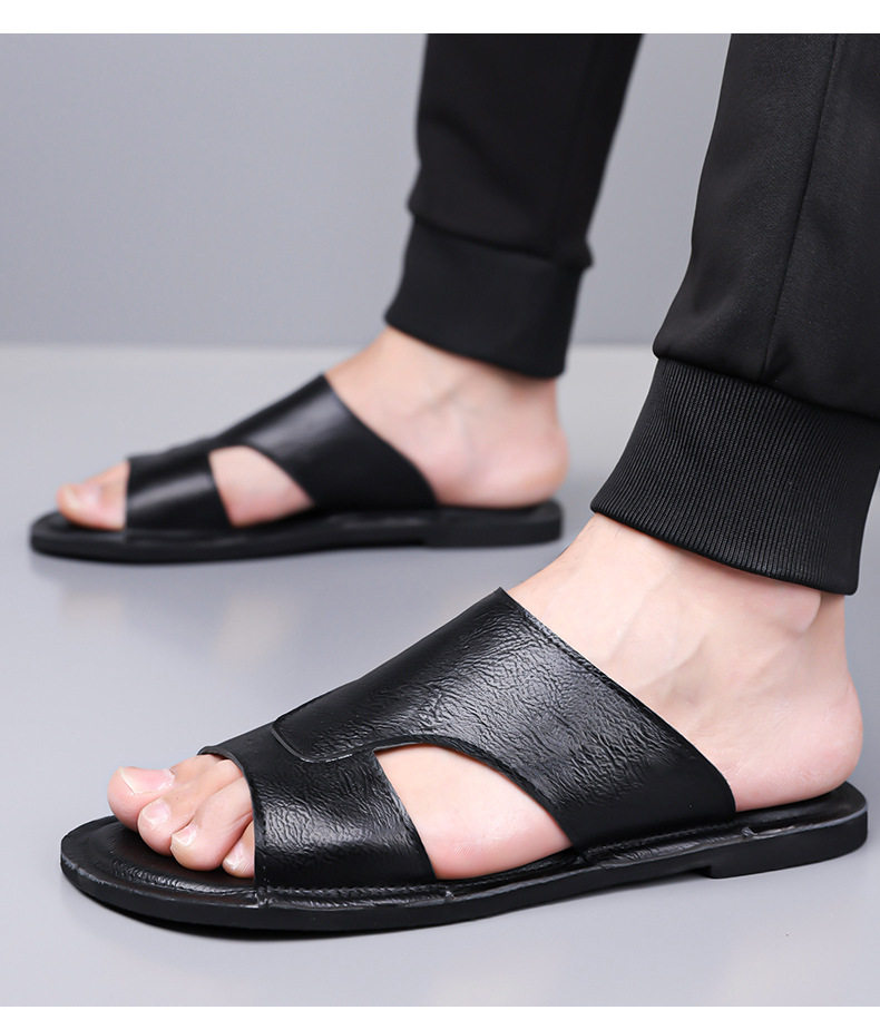 Dép sandal nam quai ngang hở mũi kiểu retro, đế cao su êm chân, cỡ lớn — nâu, đen chi tiết 17