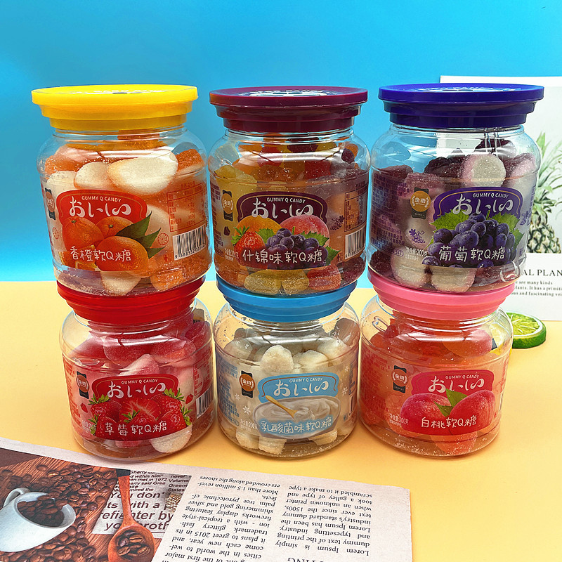 Gold Language Fruit Flavor Soft Q Candy 200g Bottle Grape Flavor White Peach Strawberry Orange Mix Soft Acid Bacteria Children Snacks