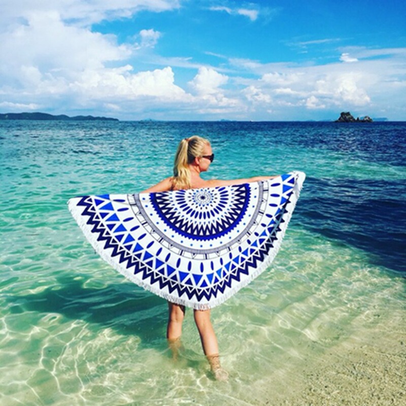 2017 AliExpress ebay Amazon wish hot selling European and American round tassel beach towel shawl