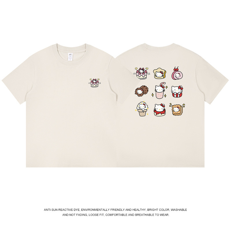 和風九格子猫プリント半袖 Tシャツメンズ純綿夏トップス通勤かわいいレディース Tシャツトレンディなニッチ卸売|undefined