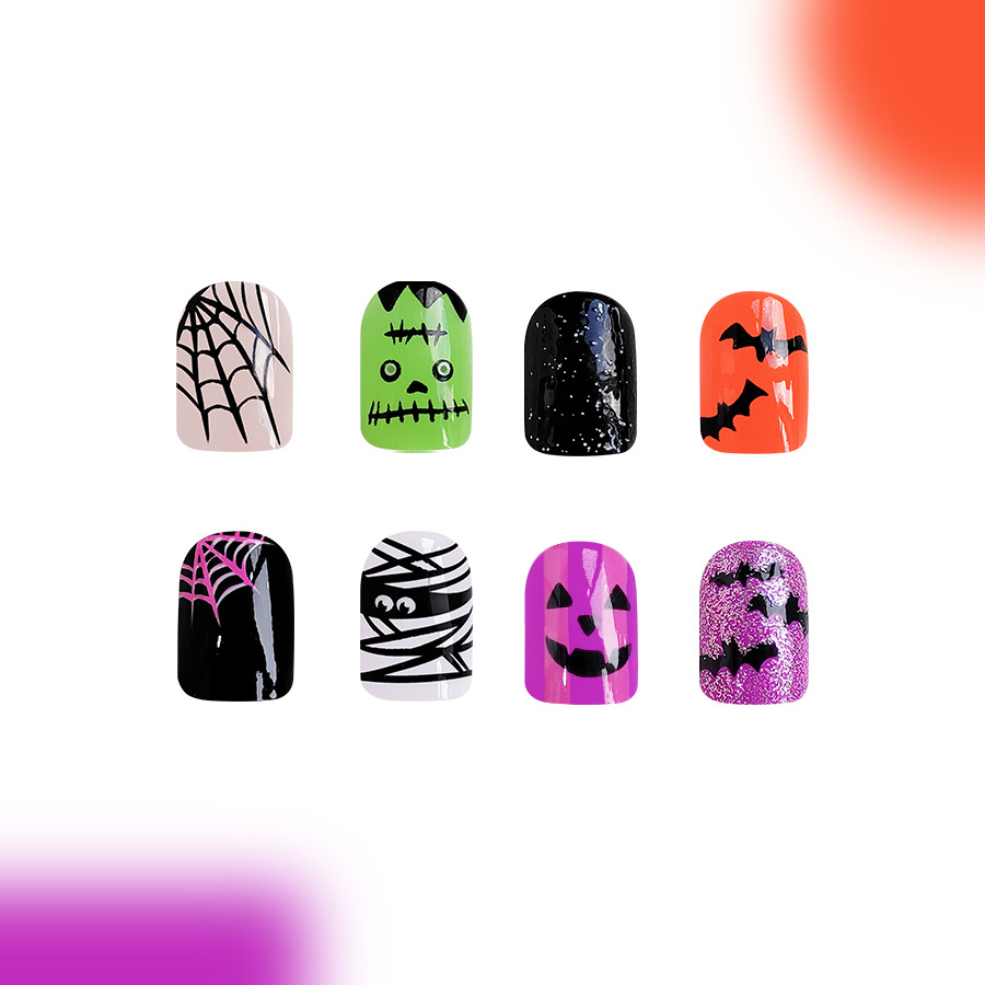 Krátke trblietavé štvorcové brnenie, trblietavá pavučina, netopier, biela tvár ducha, tekvica, kombinácia brnenia, 48 kusov, 24 × 2_voghion.com