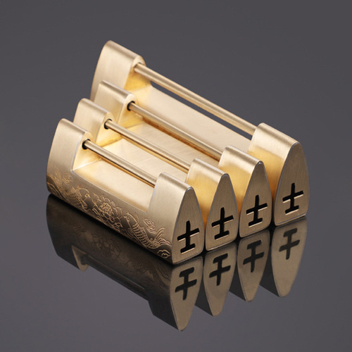 Antique copper lock, Chinese-style horizontal hanging lock, retro carved, old-fashioned small lock head, wooden box cabinet door plug, ancient copper lock