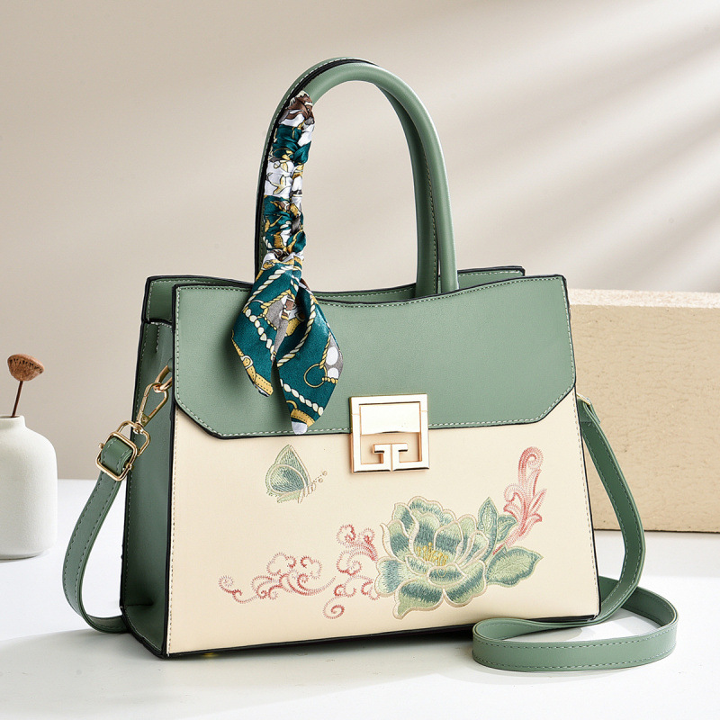 Bolso Bandolera con Bordado Tradicional para Mujer de PU con Bordado y Cierre de Cremallera para Uso Diario