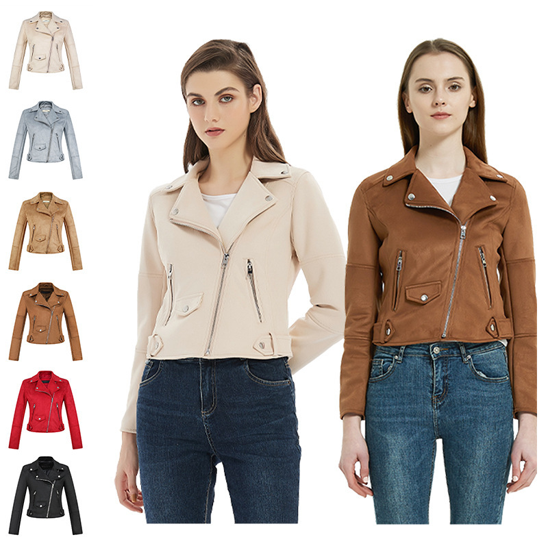 Women's clothing wholesale women's leather suede coat slim short solid color European and American commuting