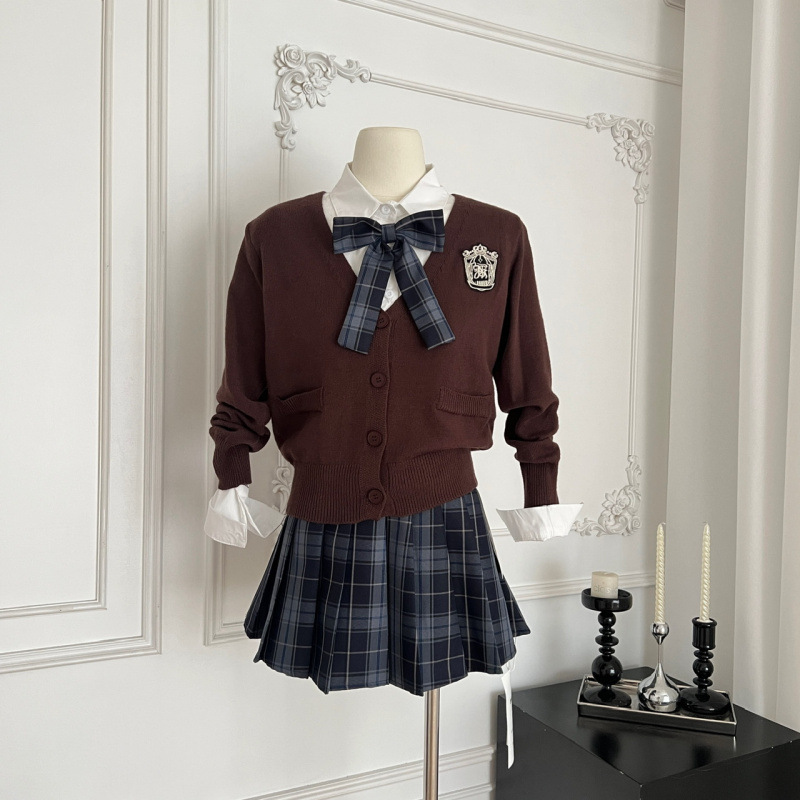 【东京女大】日式JK学院风开衫+衬衫+半裙制服套装|undefined