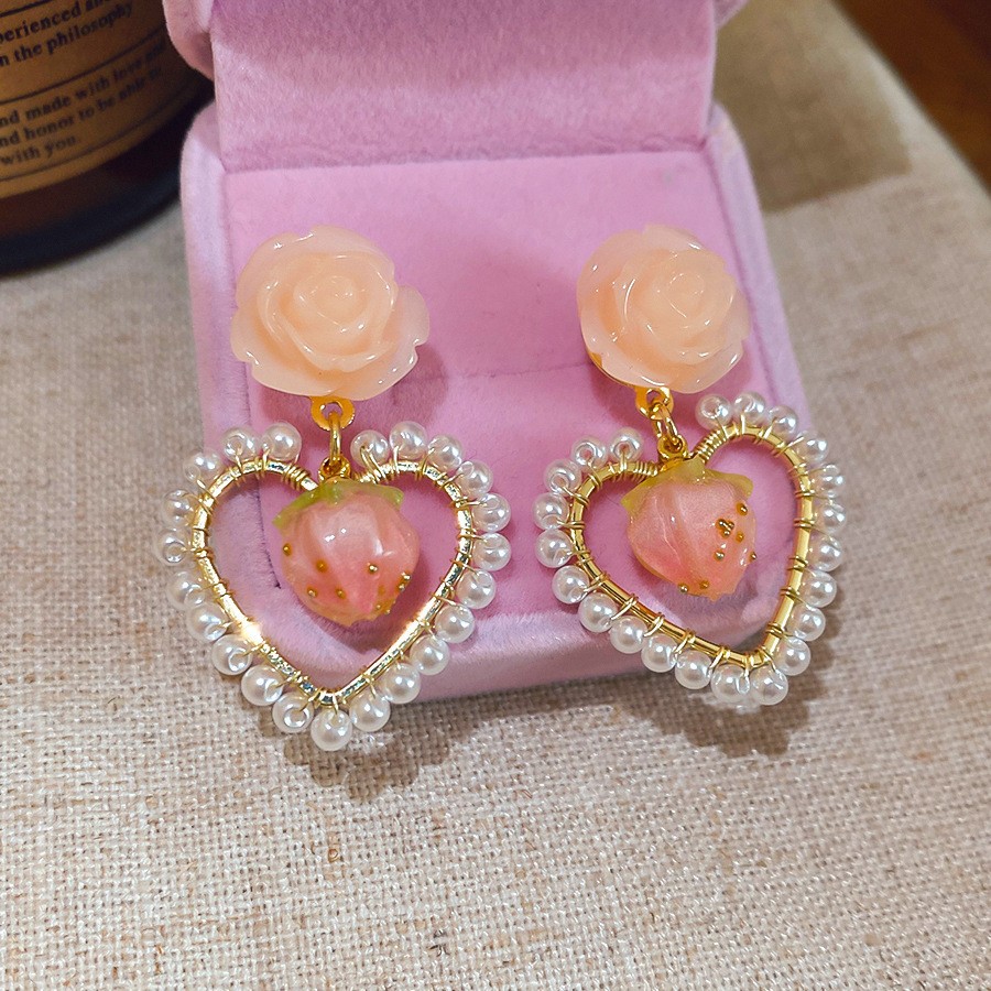 Aguja de plata Corea del Sur diamante Opal flor pendientes diseño fresco Rosa pendientes moda pendientes dulces al por mayor