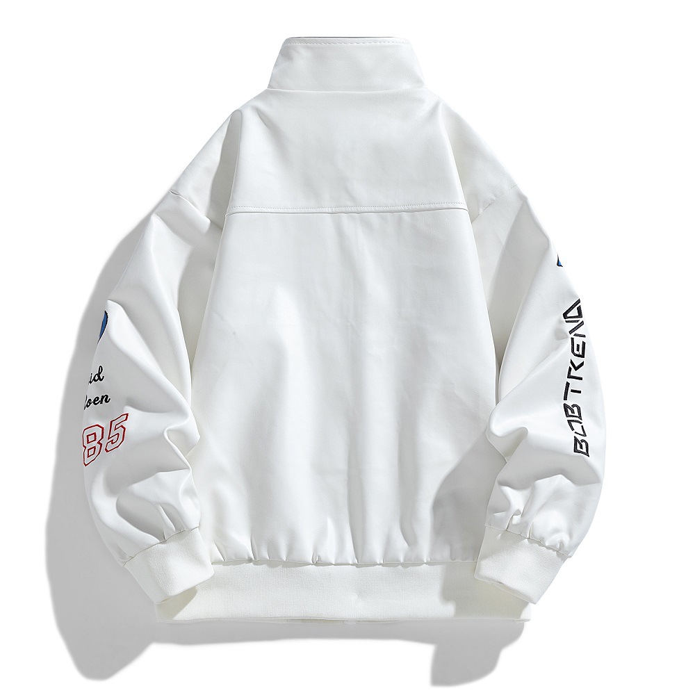 2024 autumn and winter new men's PU leather slim fit jacket, embroidered armband, motorcycle riding suit, trendy_voghion.com