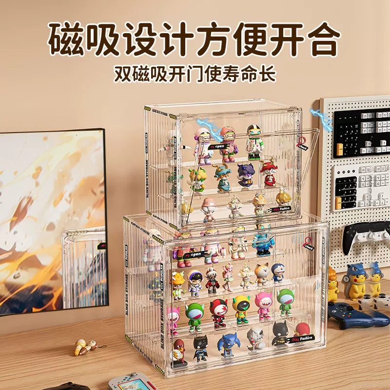 盲盒收纳展示架大容量阶梯式亚克力泡泡玛特展示盒防尘手办展示柜