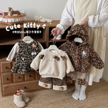 女童豹纹棉服2025新款冬季儿童奥粒绒夹棉外套宝宝超萌猫咪棉衣潮