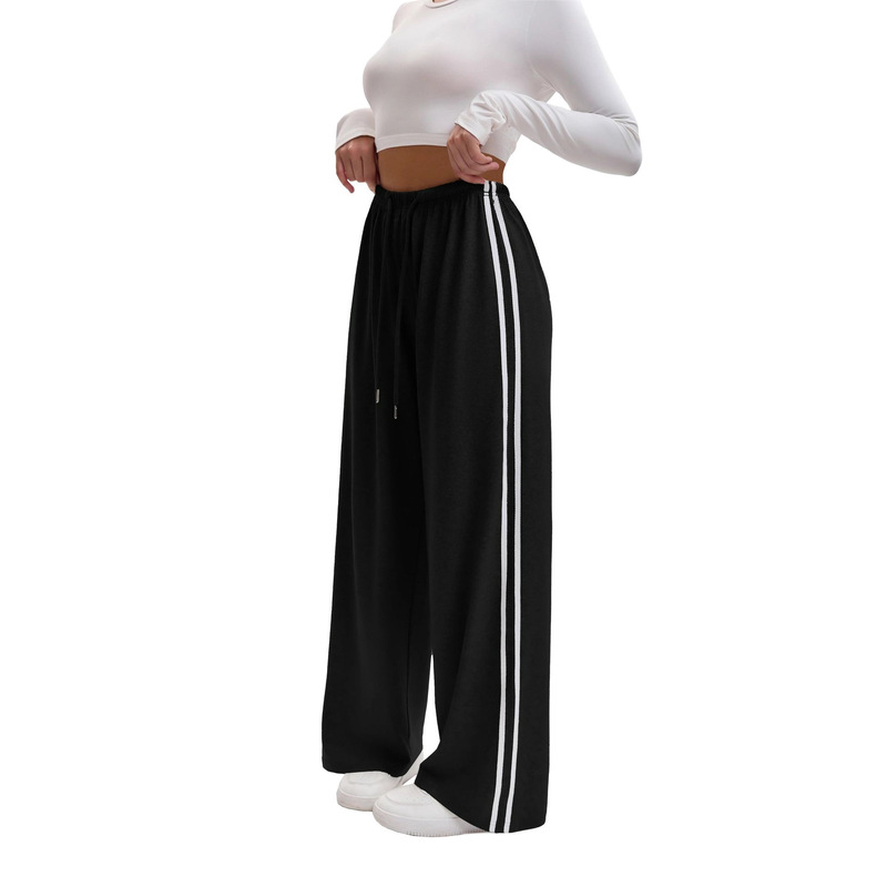 European and American Cross-Border Amazon Women's Drawstring Side Double Webbing Casual Loose Yoga Wide-Leg Sports Pants