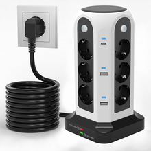 欧规立式三层插座带12AC欧规孔带6USB5V4.8A输出防浪涌带过载保护