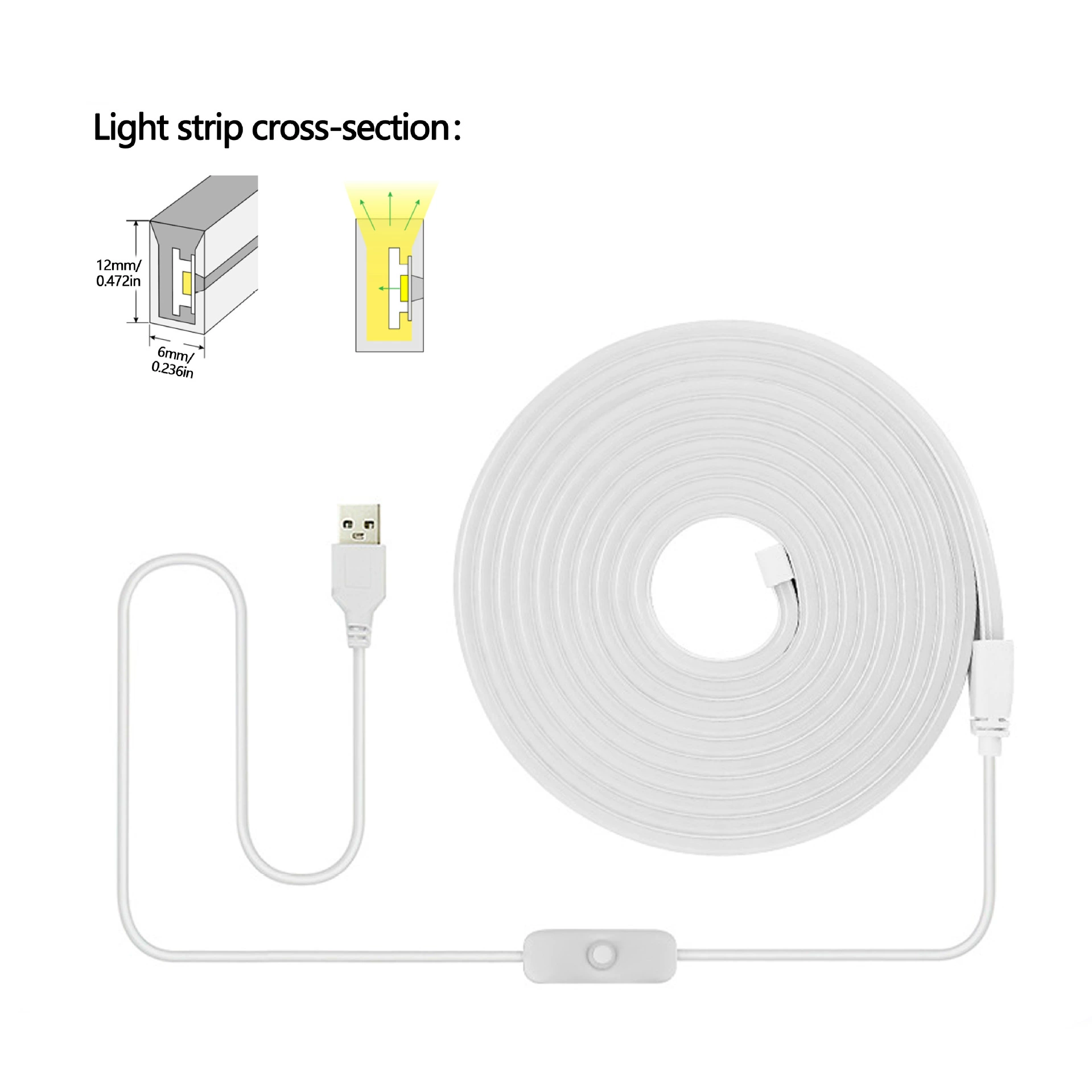 USB неоновая лента, 5 В, гибкая LED‑лента с кнопкой‑переключателем, 1–5 м, много цветов