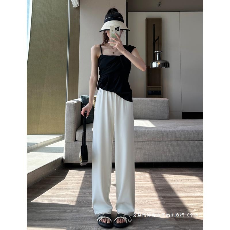 Cross-Border Gk Women's Clothing Ebenb Ice Silk Cool Sun Protection Smooth Pants 2024 Narrow Version Suit High Waist Slim Floor-Length Pants