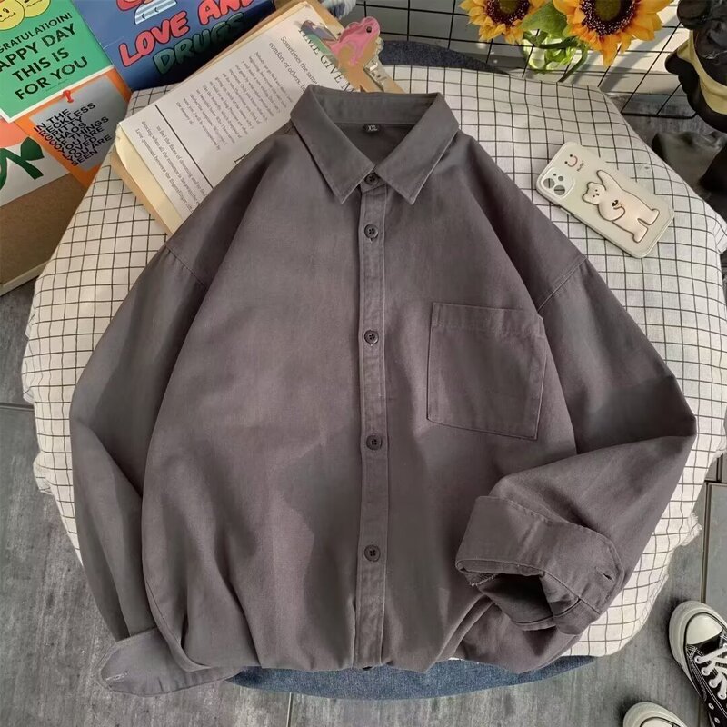 Men's Long-Sleeve Shirt Pure Cotton Top Autumn Japanese Style Loose High-End Shirt Casual Versatile Shirt Jacket Trendy