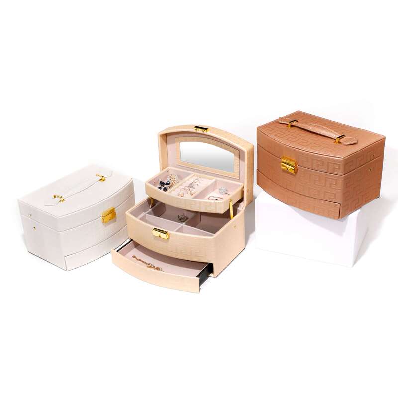 Vintage three-layer with mirror automatic opening and closing jewelry box exquisite holiday princess hair accessories hair rope ring gift box Vintage three-layer with mirror automatic opening and closing jewelry box exquisite holiday princess hair accessories hair rope ring gift box