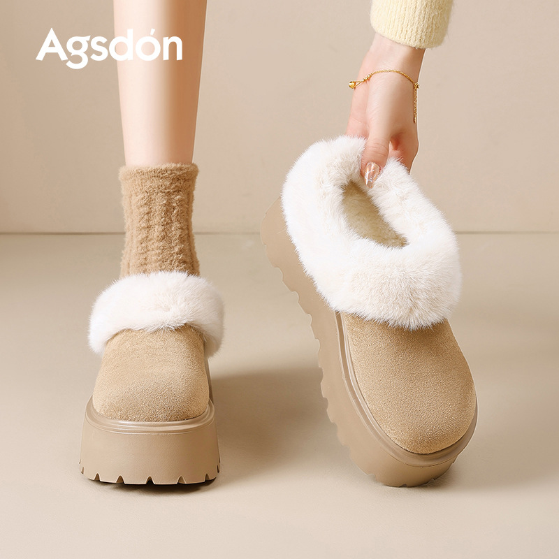 Botas de nieve de fondo grueso para mujeres 2025, nuevos zapatos de invierno de lana de borken, zapatos de algodón de un pie bajo