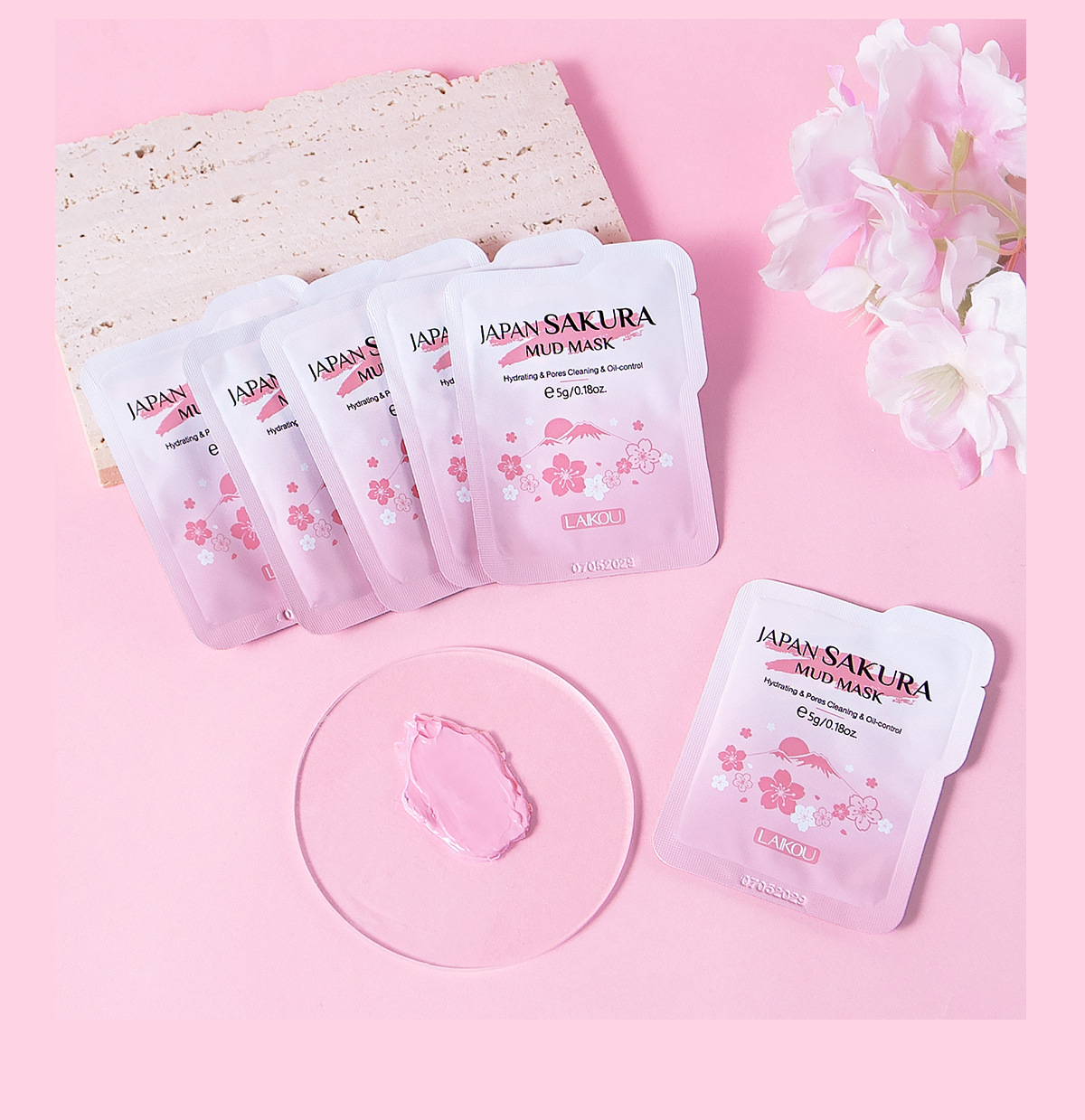 Cross-border new product Laikou Cherry Blossom Mud Mask 5g*20pcs Hydrating, pore-cleaning and moisturizing, available for wholesale from the manufacturer undefined