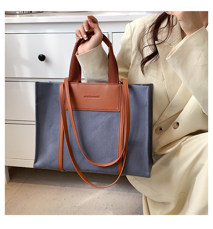 Borsa di tela borsa a tracolla a contrasto di grande capacità all'ingrosso 2023 nuova borsa tote bag alla moda transfrontaliera_voghion.com