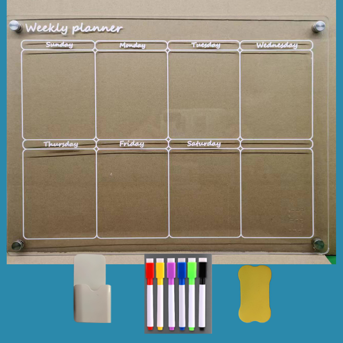 Medidor semanal A + titular de la pluma + seis N ° 3 bolígrafos + titular de la placa