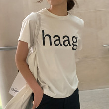 现货 ha*g字母短袖白色上衣纯棉T恤女夏季新款衣服韩版东大门款女