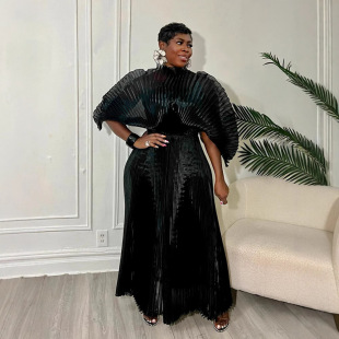 African Cross-Border Pleated Plus Size Women's Fashion Dress European and American Foreign Trade Elegant Long Evening Dress Women's Skirt